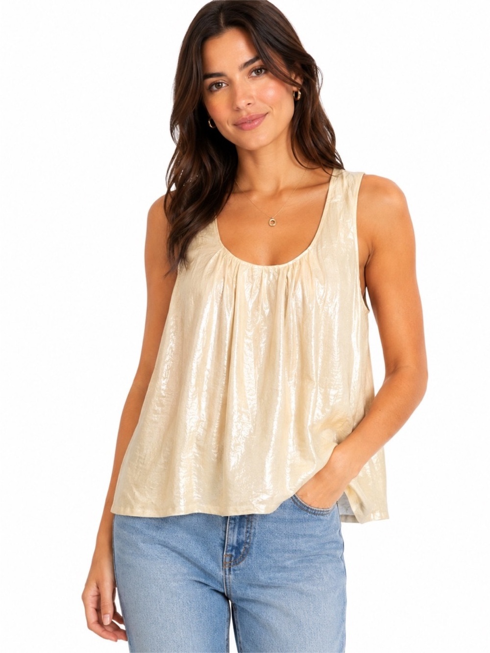 J. Crew Gold 100% Cotton Shimmering Scoop Neck Sleeveless Blouse